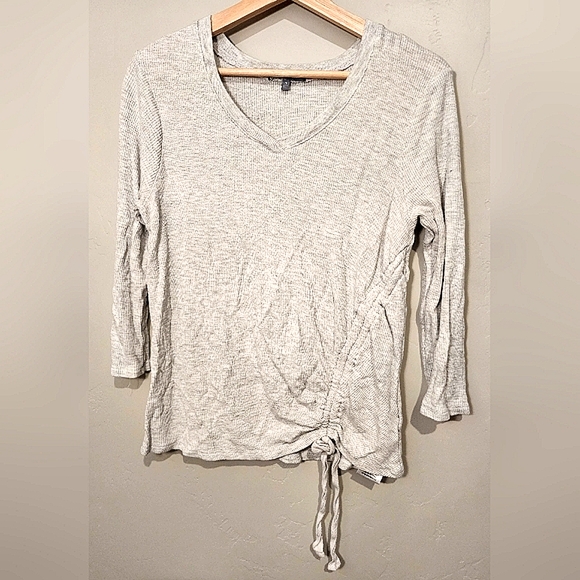 Wit & Wisdom Grey V-Neck Side Ruched 3/4 Sleeve - Picture 1 of 3